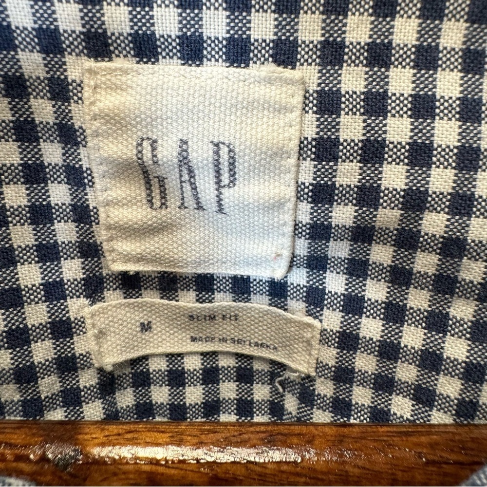 Gap men's slim fit casual button-down shirt 100% cotton blue white plaid medium - Picture 3 of 8